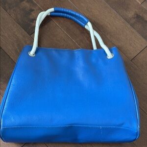 Blue faux Leather Tote Bag rope handle